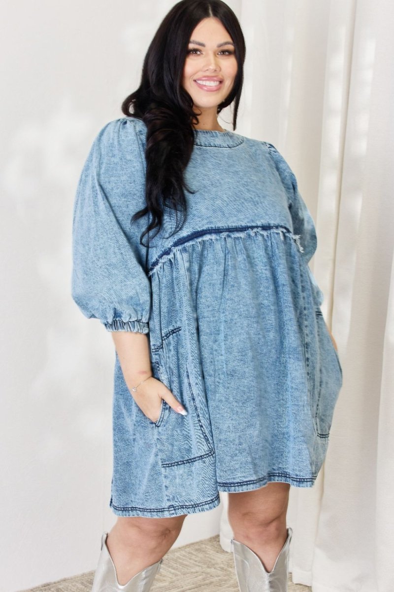 HEYSON Full Size Oversized Denim Babydoll Dress - Denim Dress