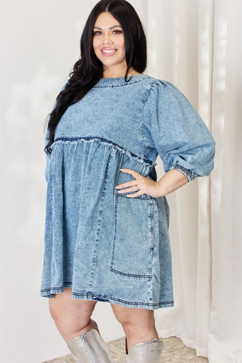HEYSON Full Size Oversized Denim Babydoll Dress - Denim Dress