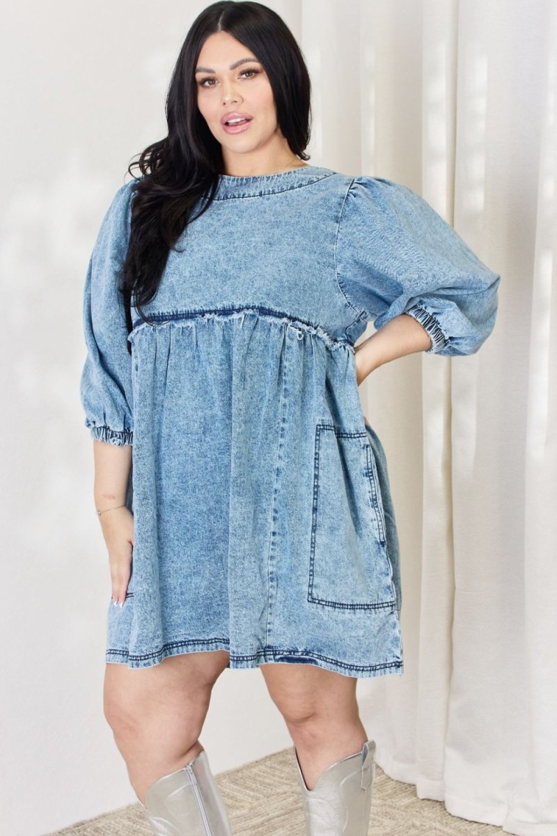 HEYSON Full Size Oversized Denim Babydoll Dress - Denim Dress