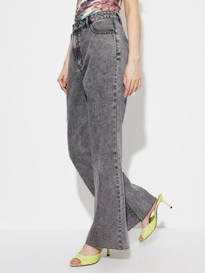High Waist Bootcut Jeans with Pockets - Bottoms Sale