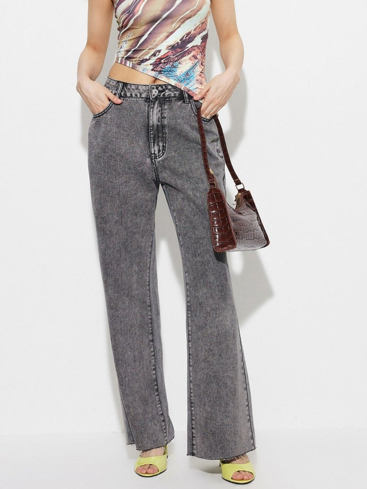 High Waist Bootcut Jeans with Pockets - Bottoms Sale