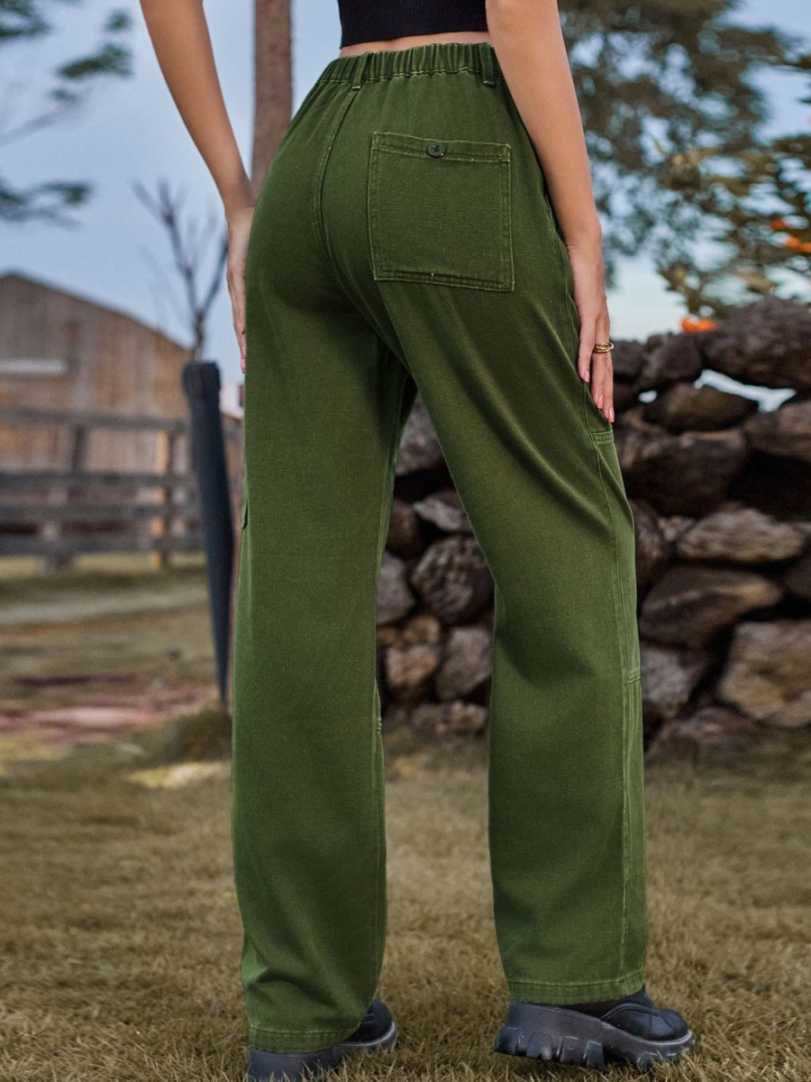 High Waist Cargo Straight Jeans - Bottoms Sale