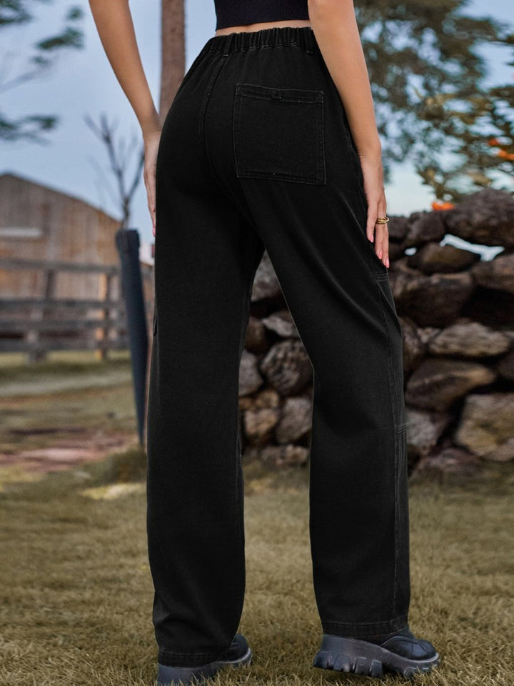 High Waist Cargo Straight Jeans - Bottoms Sale
