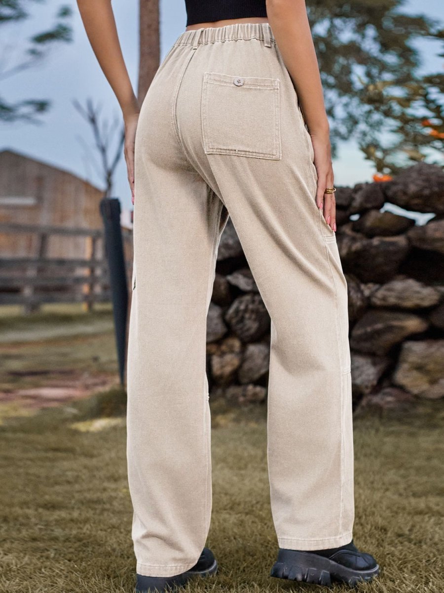 High Waist Cargo Straight Jeans - Bottoms Sale