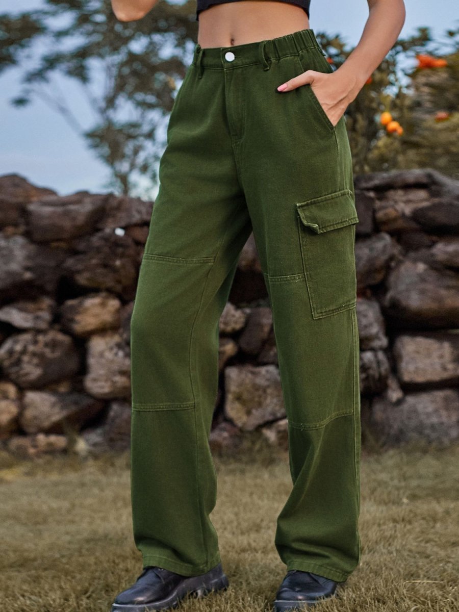 High Waist Cargo Straight Jeans - Bottoms Sale