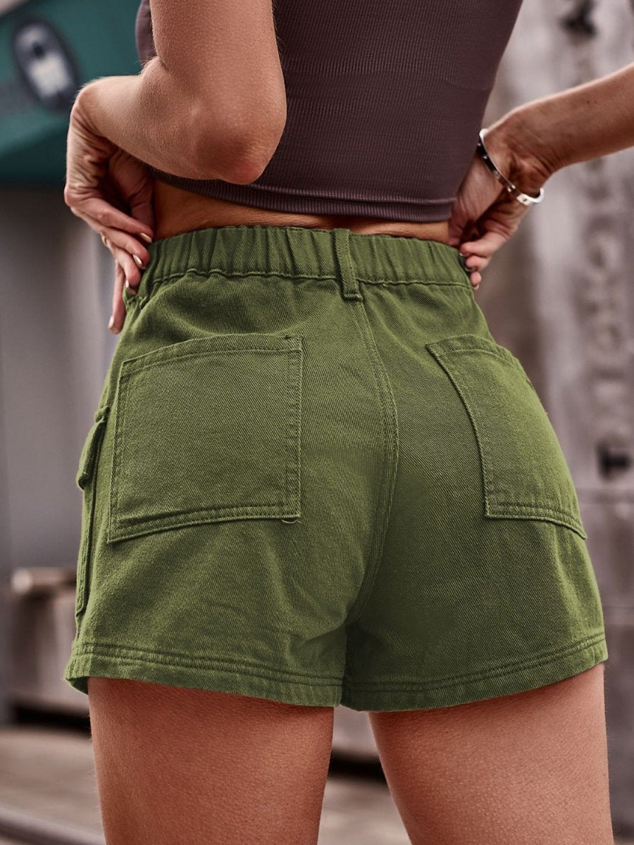 High Waist Denim Shorts with Pockets - Bottoms