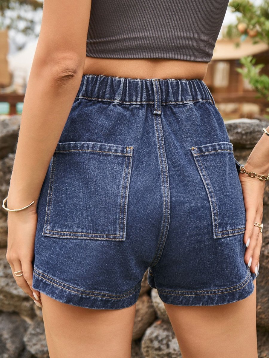 High Waist Denim Shorts with Pockets - Bottoms