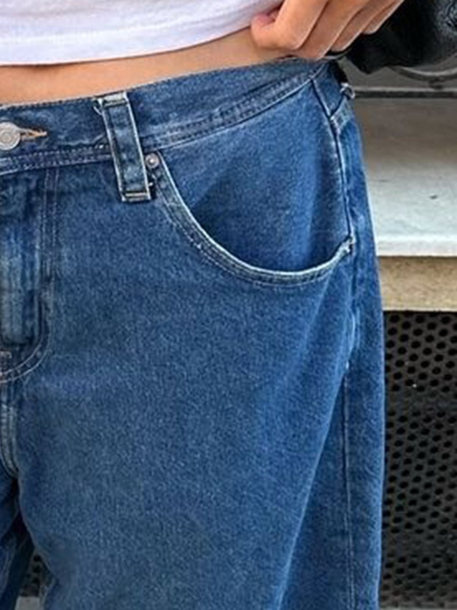 High Waist Denim Shorts with Pockets - Bottoms