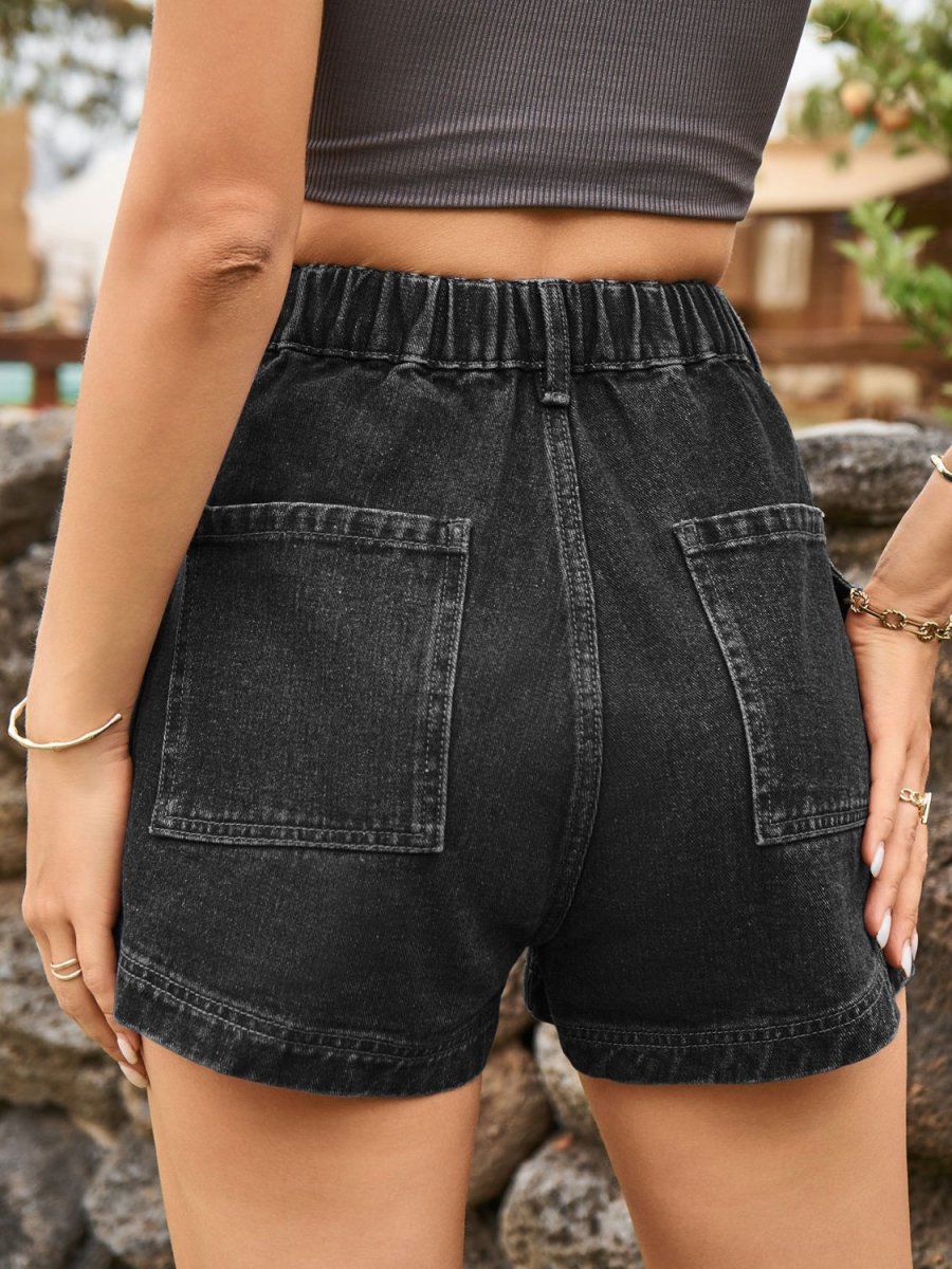High Waist Denim Shorts with Pockets - Bottoms