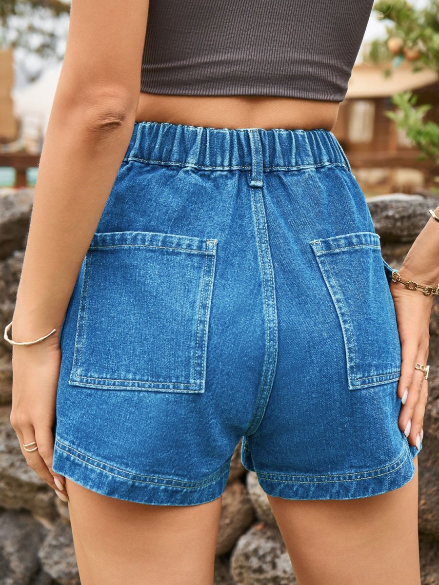 High Waist Denim Shorts with Pockets - Bottoms