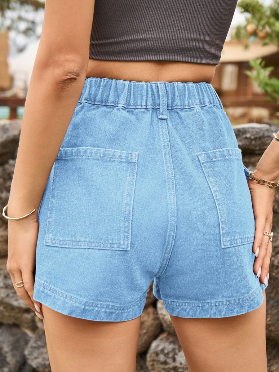 High Waist Denim Shorts with Pockets - Bottoms
