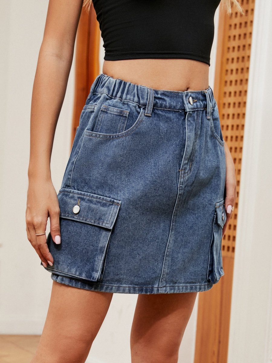 High Waist Denim Skirt - Bottoms
