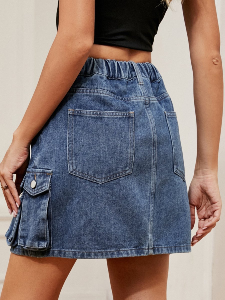 High Waist Denim Skirt - Bottoms