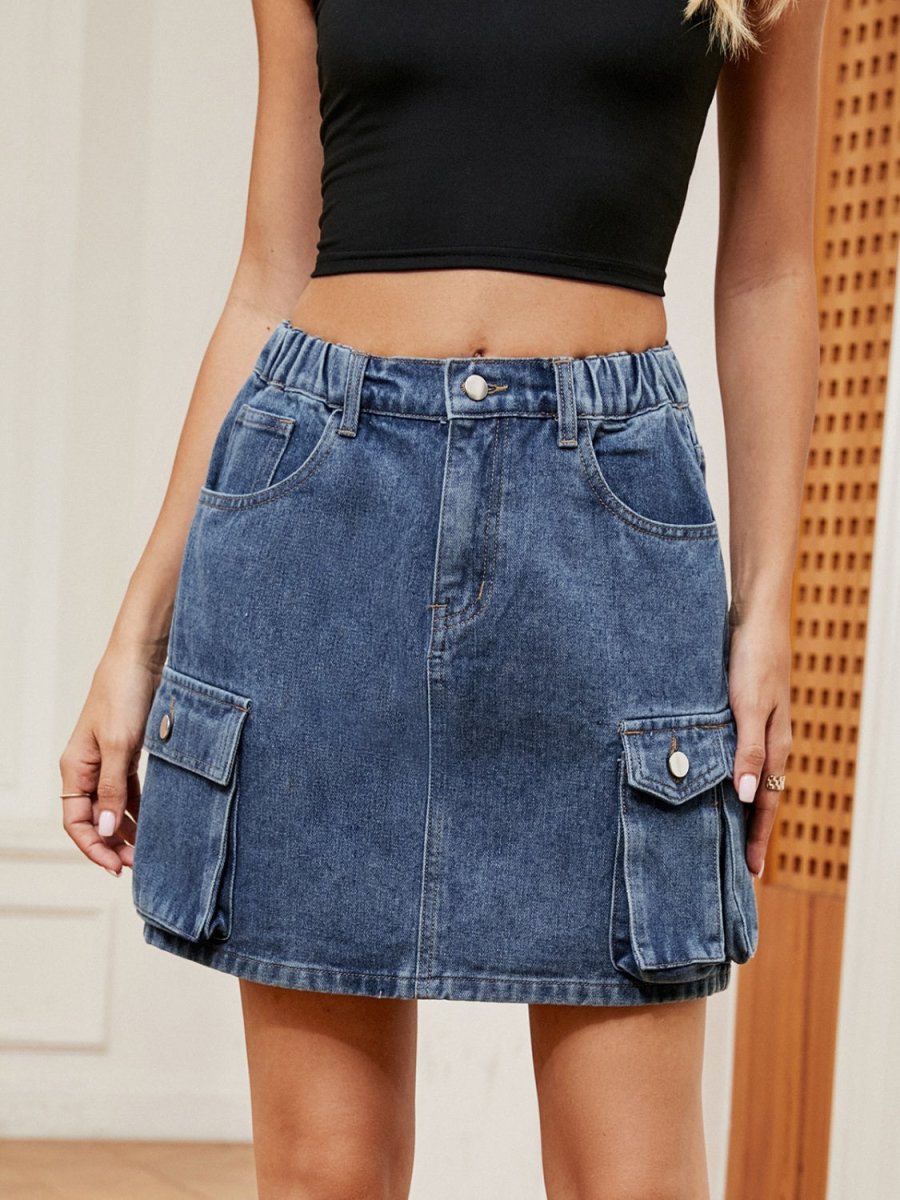 High Waist Denim Skirt - Bottoms