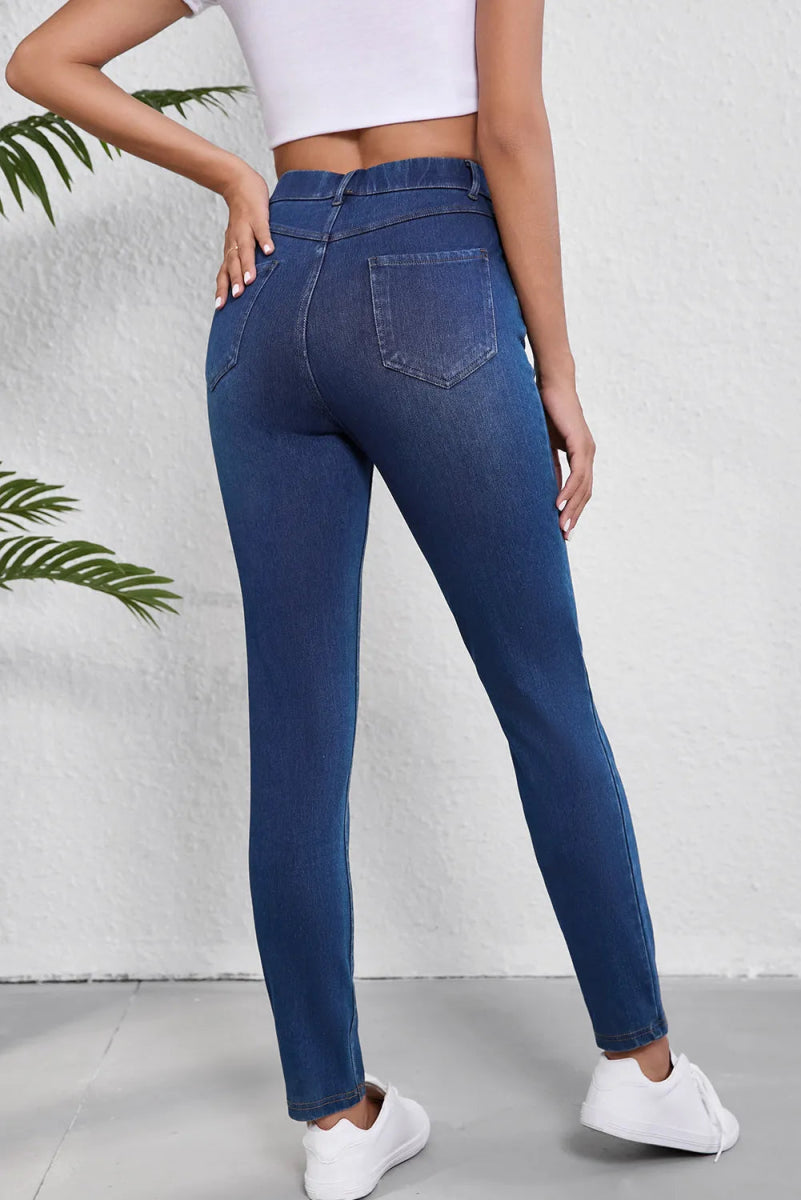 High Waist Skinny Jeans with Pockets - Bottoms