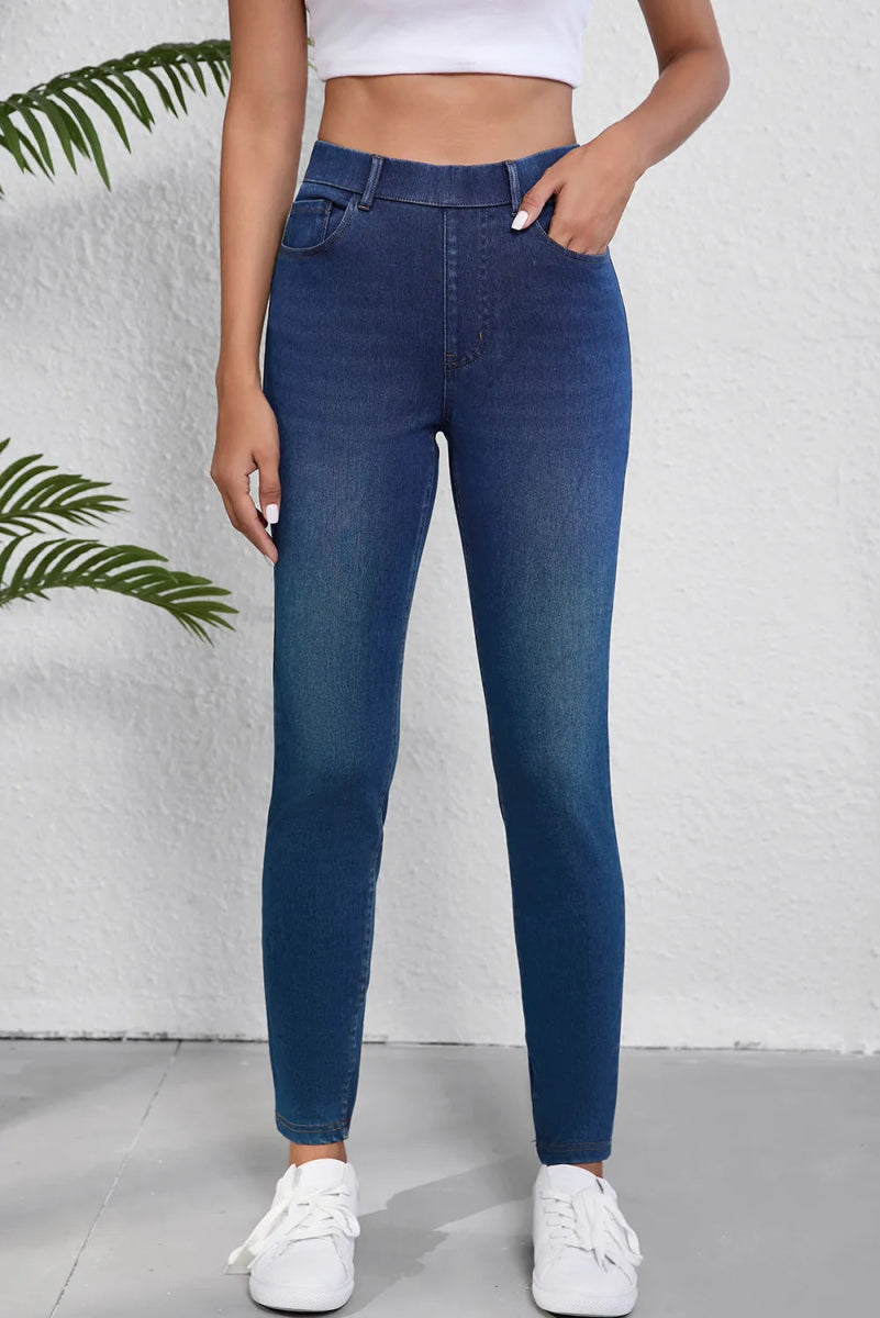 High Waist Skinny Jeans with Pockets - Bottoms