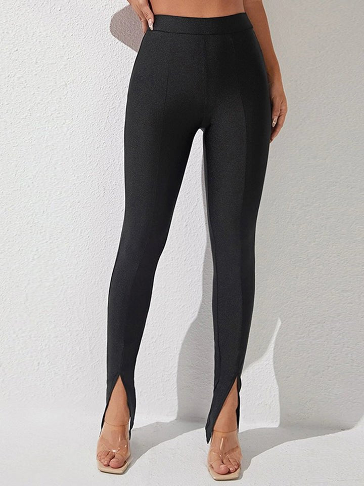 High Waist Slit Skinny Pants - Bottoms