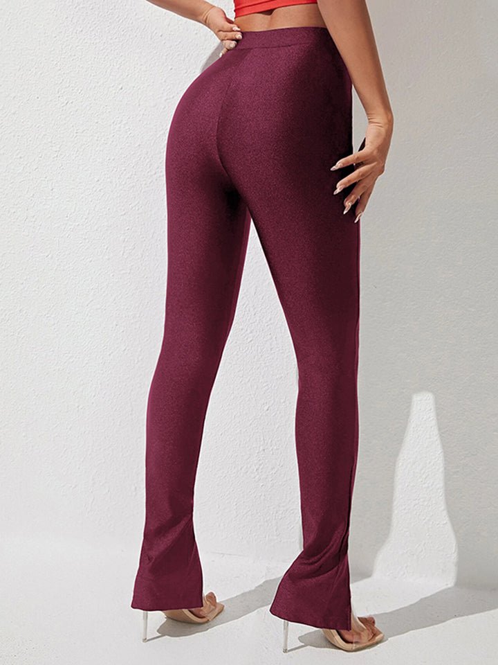 High Waist Slit Skinny Pants - Bottoms