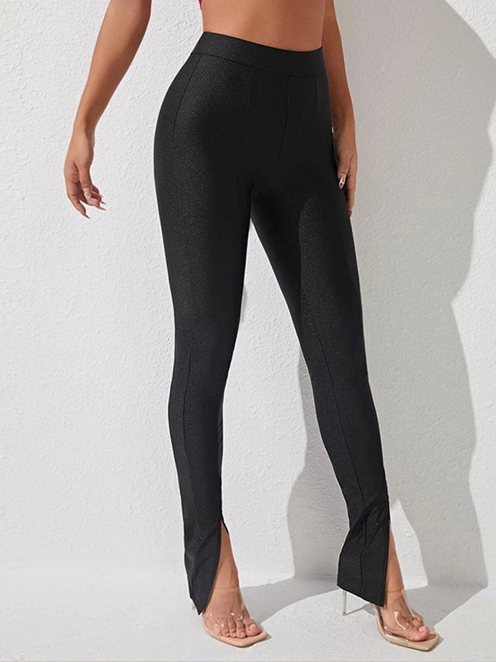 High Waist Slit Skinny Pants - Bottoms