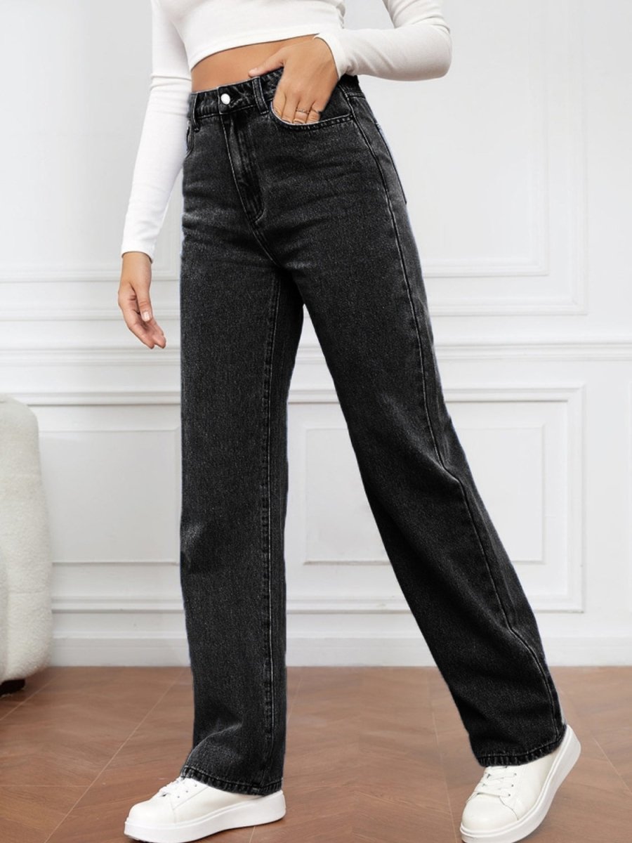 High Waist Straight Jeans - Bottoms