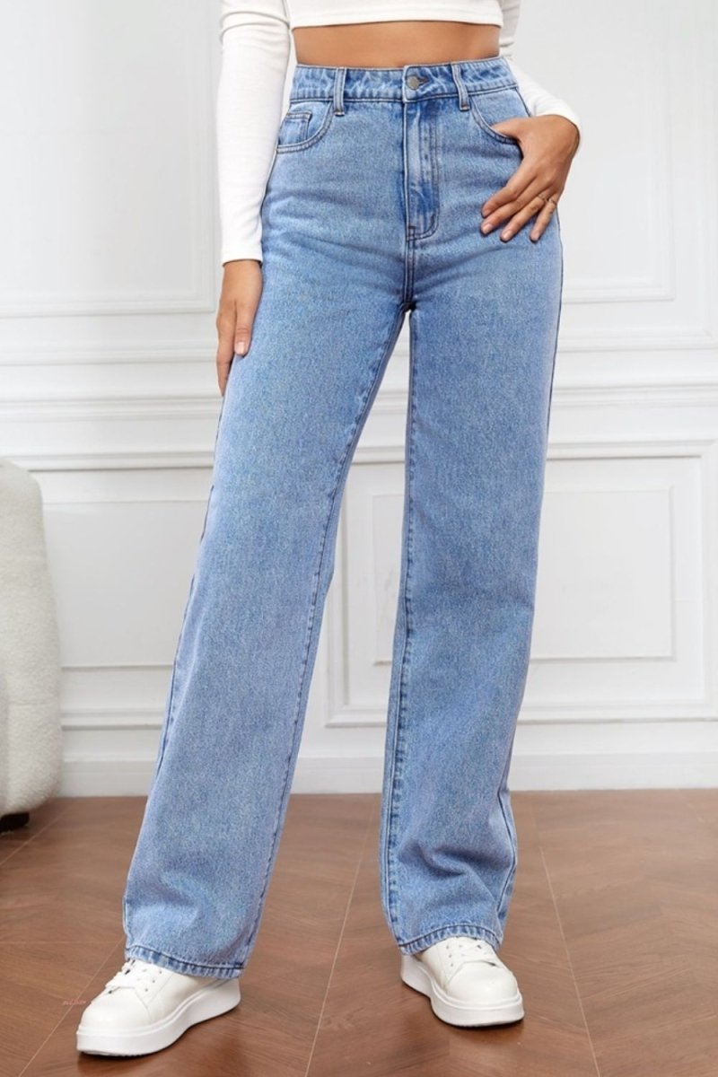 High Waist Straight Jeans - Bottoms