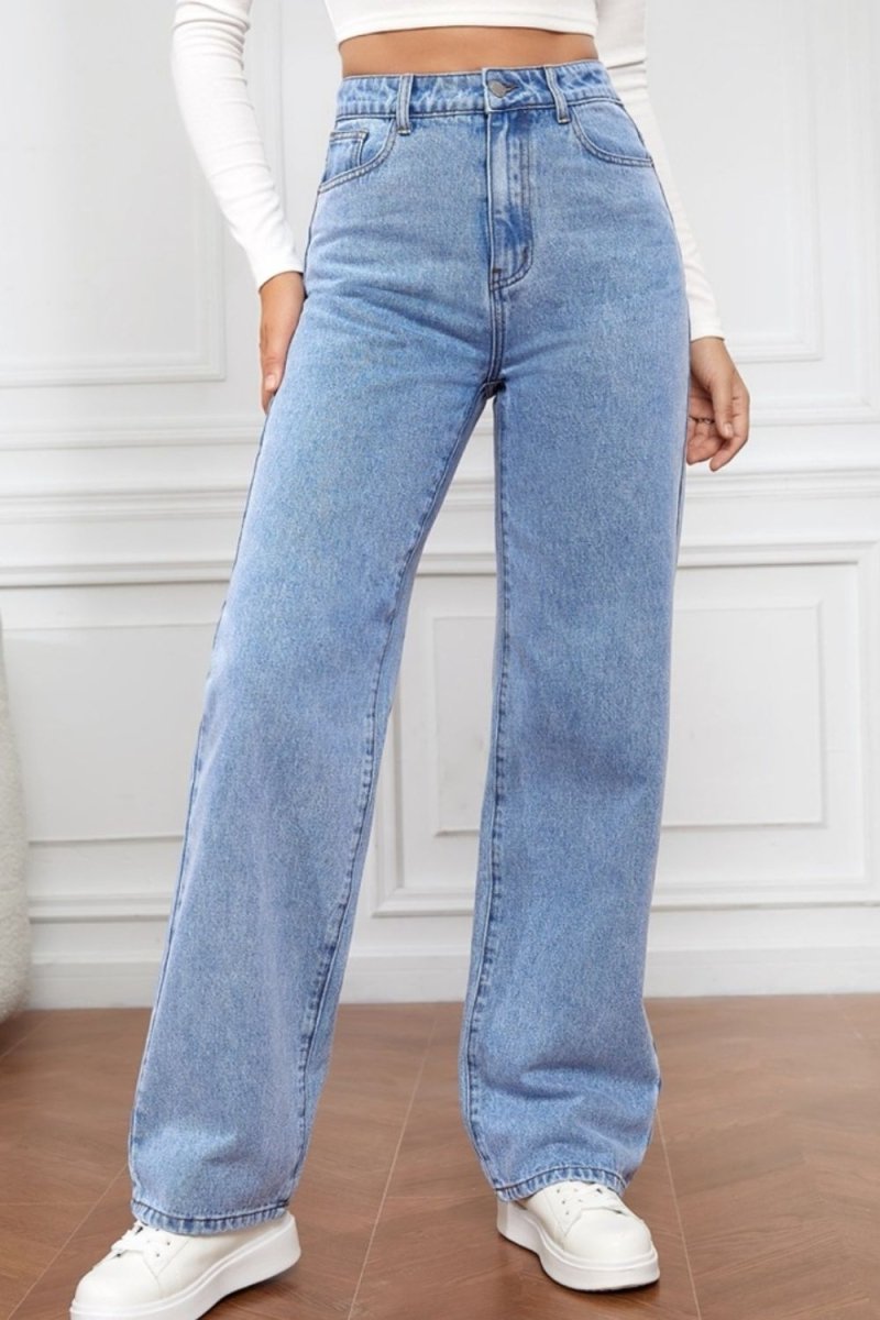 High Waist Straight Jeans - Bottoms