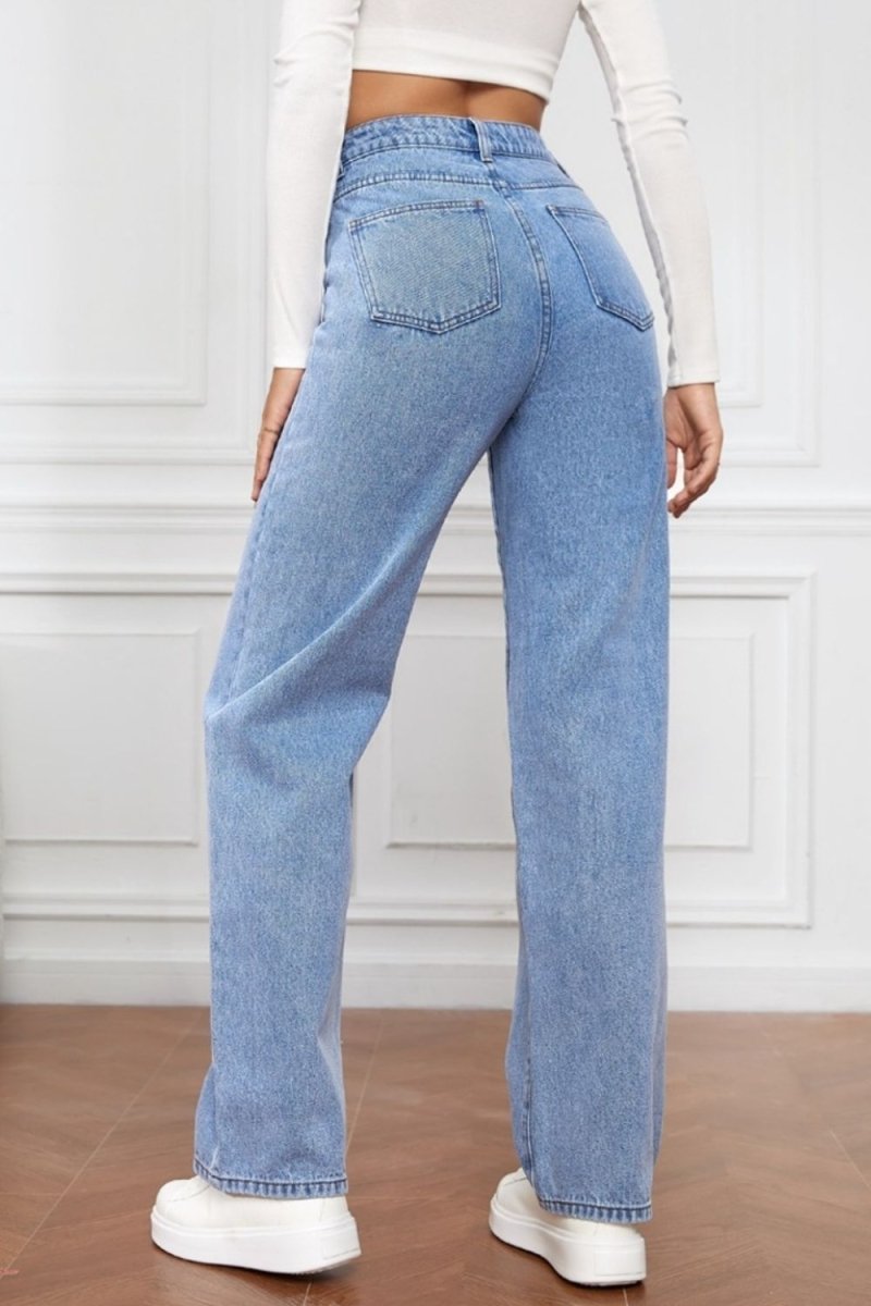 High Waist Straight Jeans - Bottoms