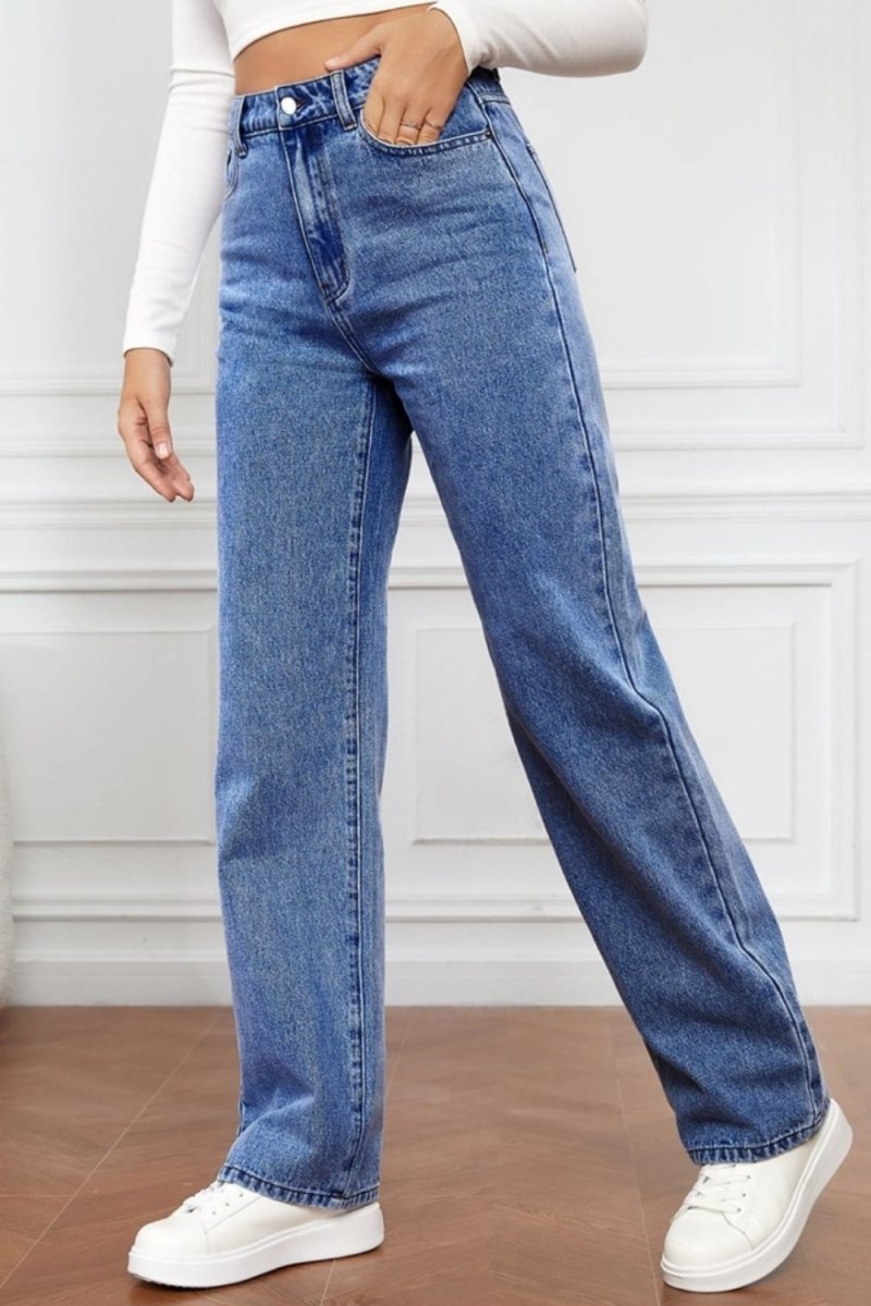 High Waist Straight Jeans - Bottoms