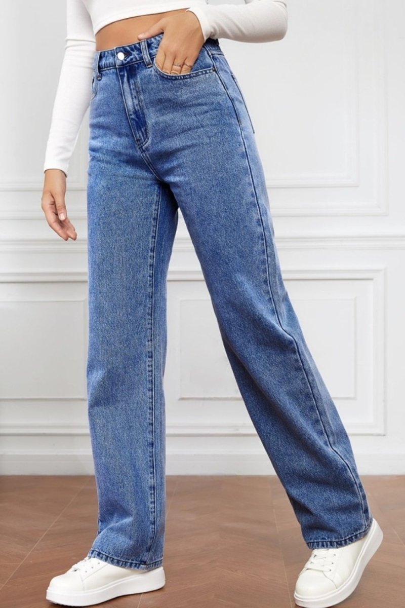 High Waist Straight Jeans - Bottoms