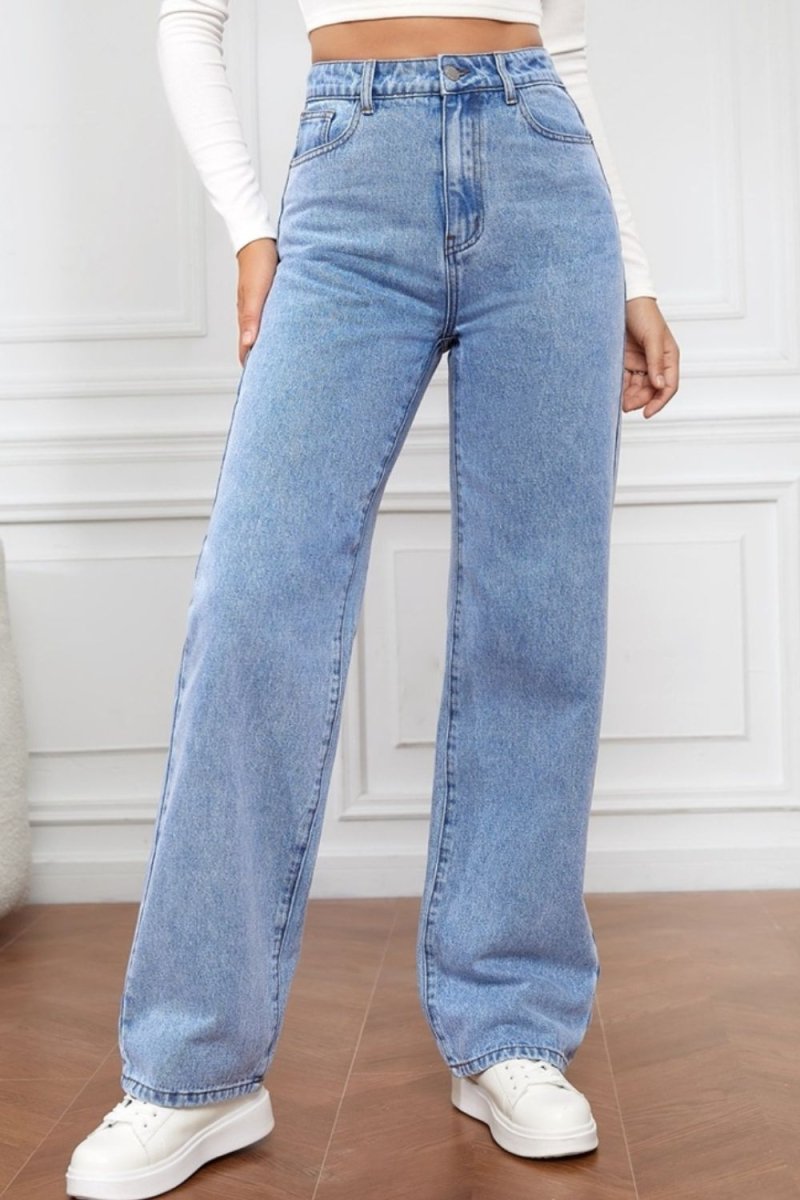 High Waist Straight Jeans - Bottoms