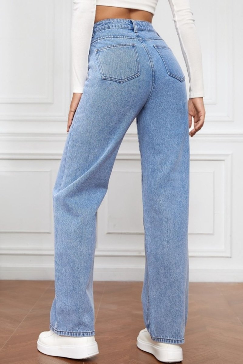 High Waist Straight Jeans - Bottoms
