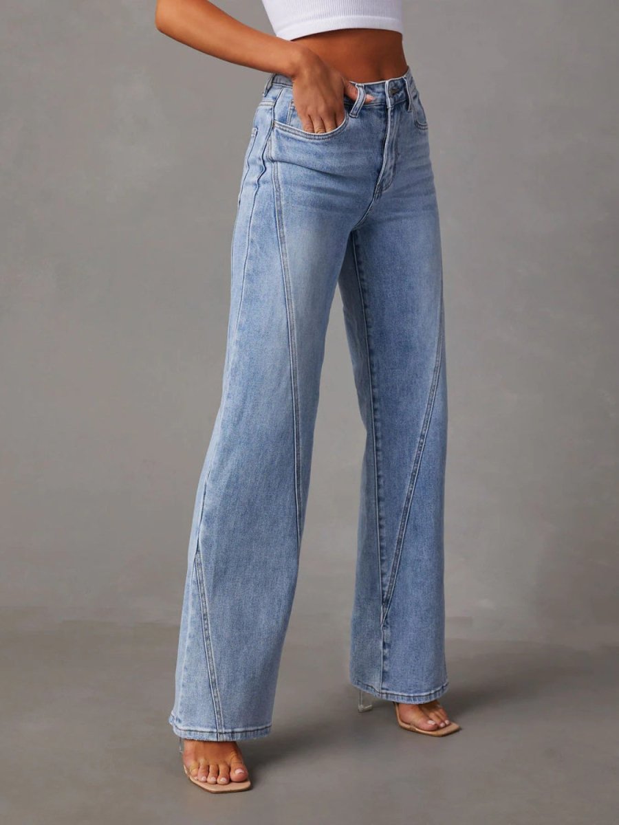 High Waist Straight Jeans with Pockets - Bottoms