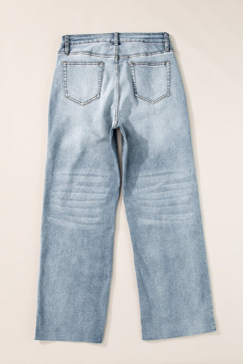High Waist Straight Jeans with Pockets - Bottoms