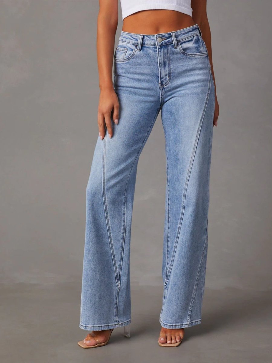 High Waist Straight Jeans with Pockets - Bottoms