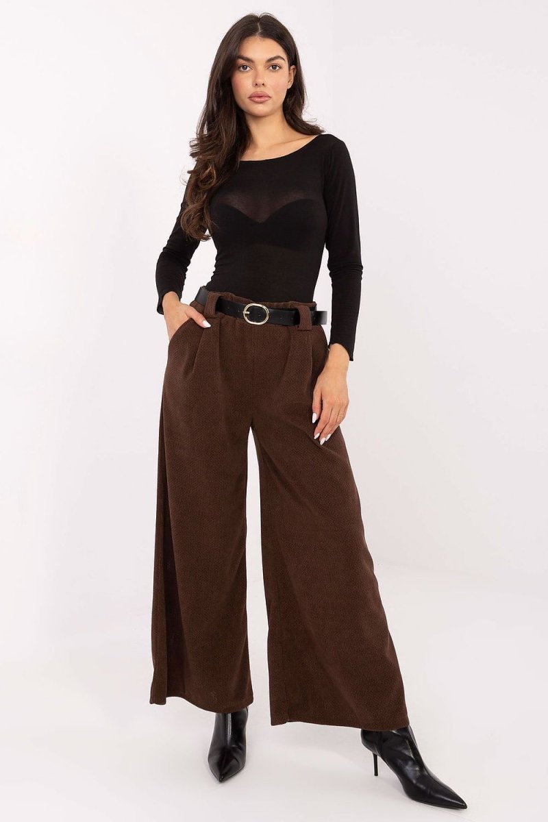 High Waist Wide Leg Corduroy Trousers - 