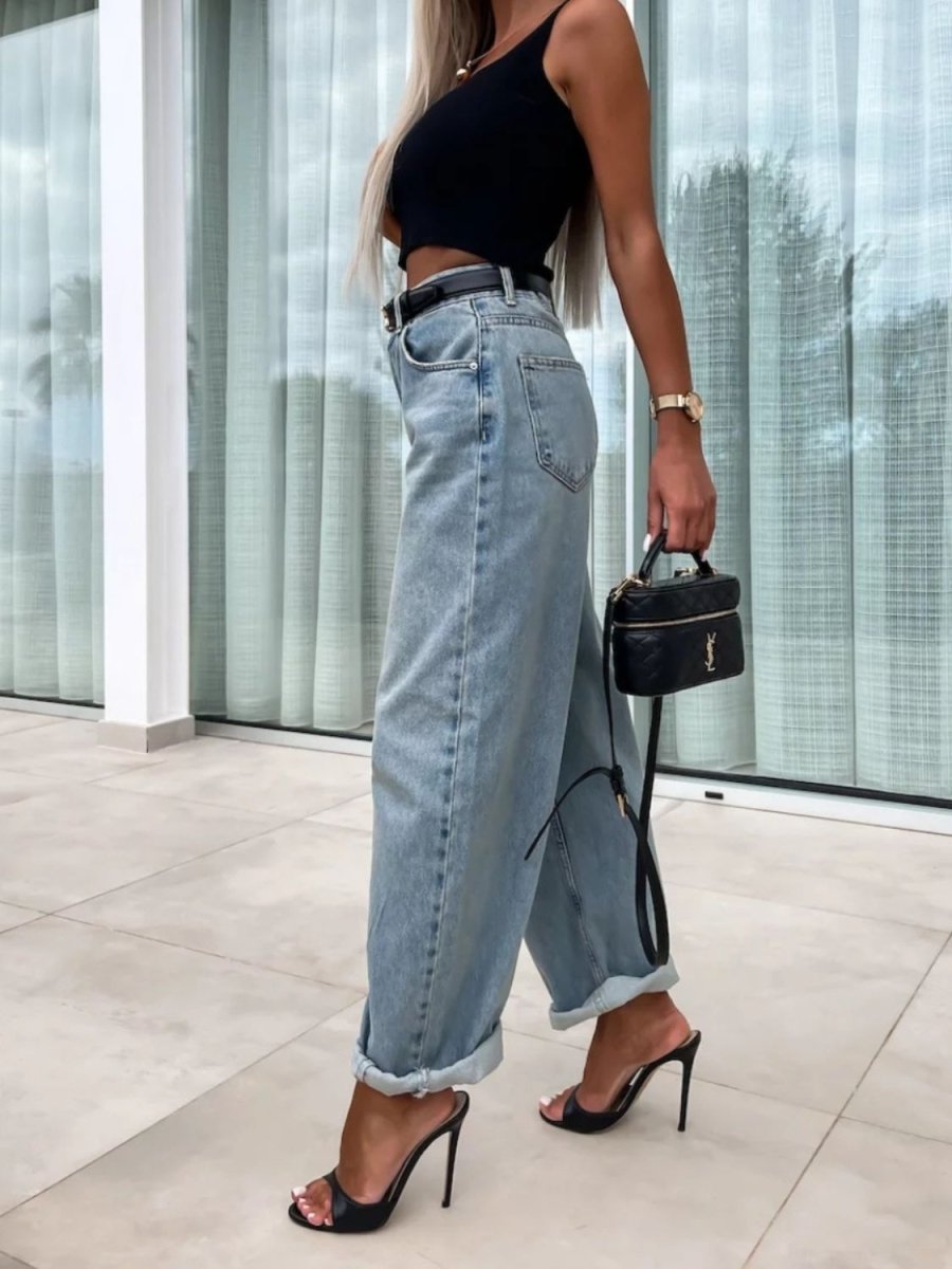 High Waist Wide Leg Jeans - Bottoms