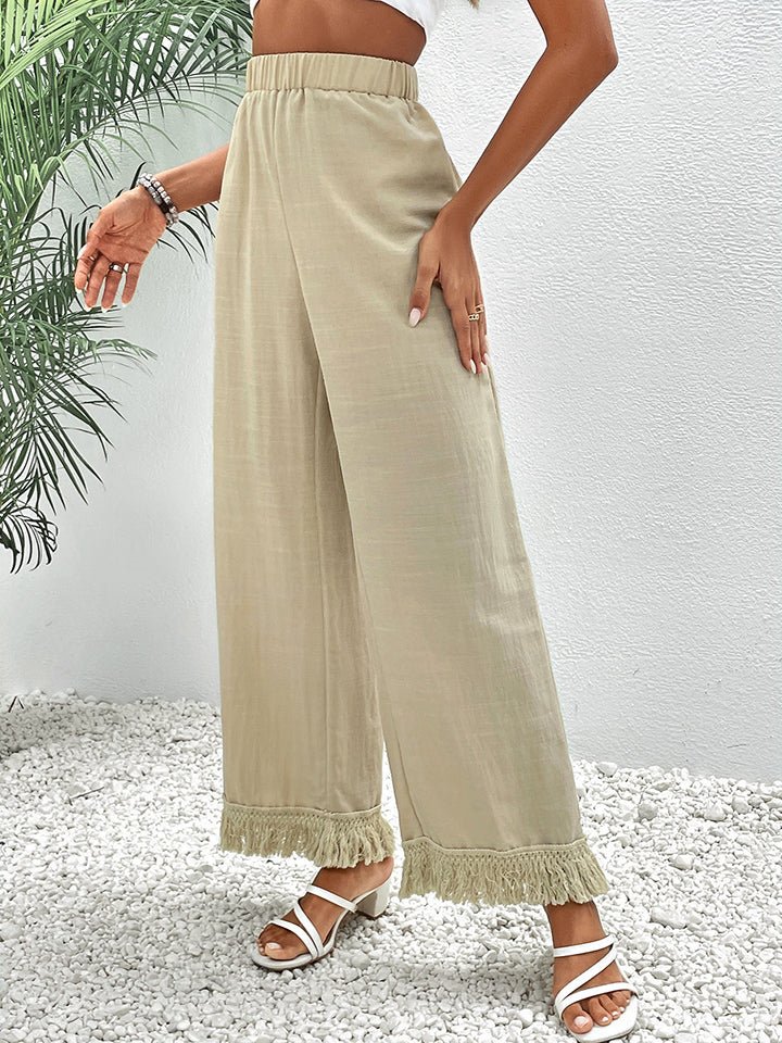 Honey Fringe Detail Wide Leg Pants - Bottoms