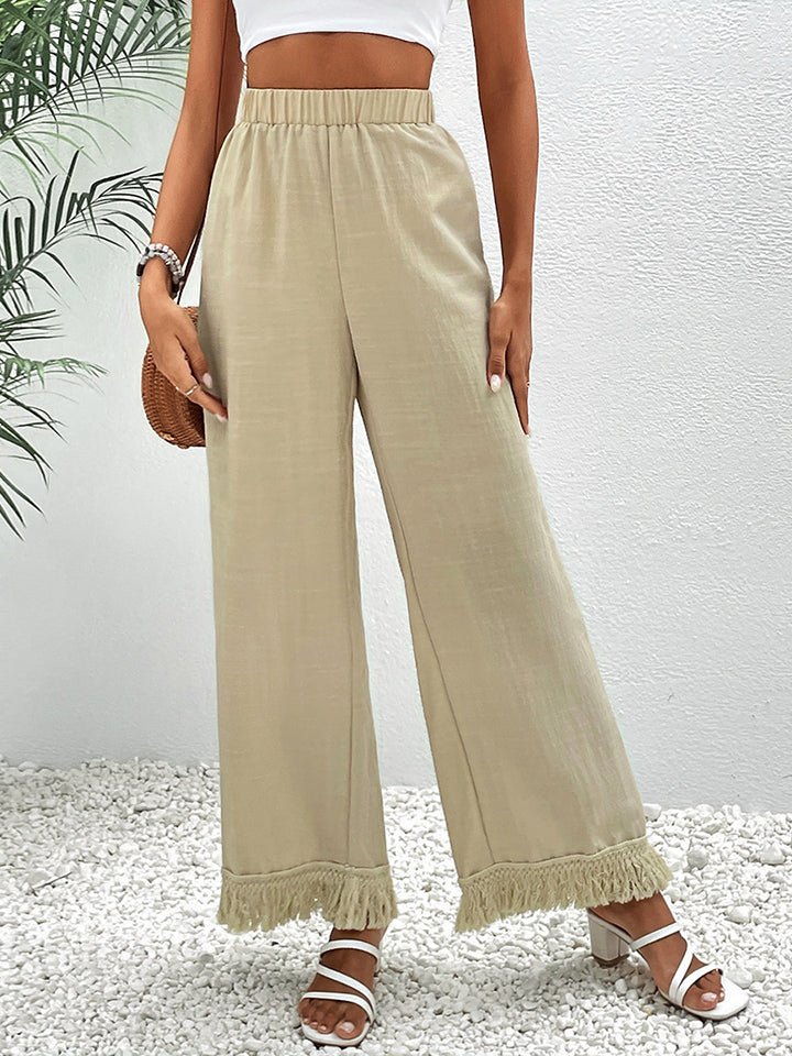 Honey Fringe Detail Wide Leg Pants - Bottoms
