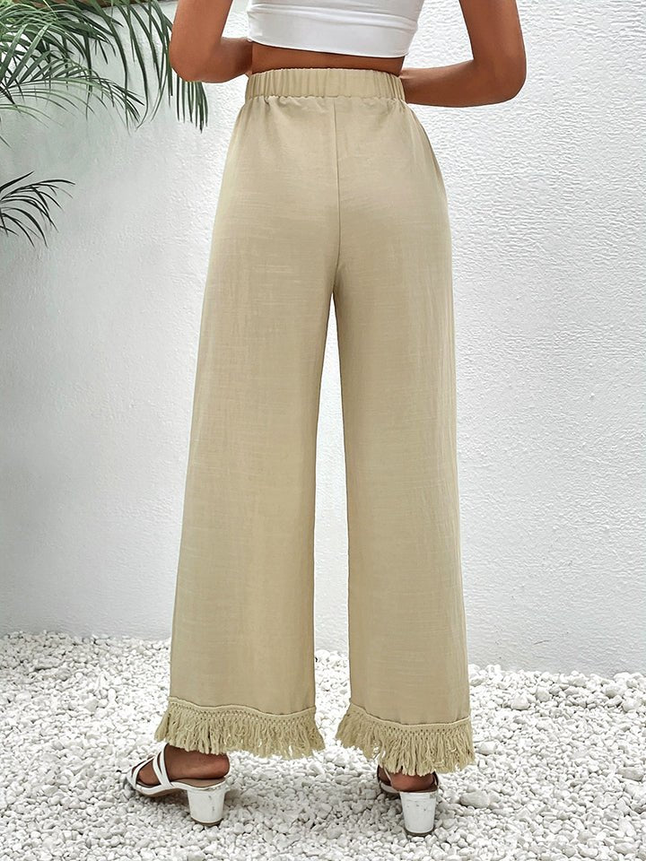 Honey Fringe Detail Wide Leg Pants - Bottoms