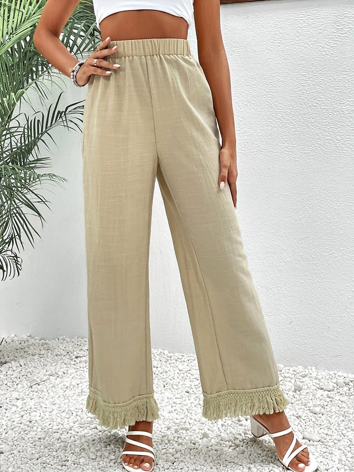 Honey Fringe Detail Wide Leg Pants - Bottoms