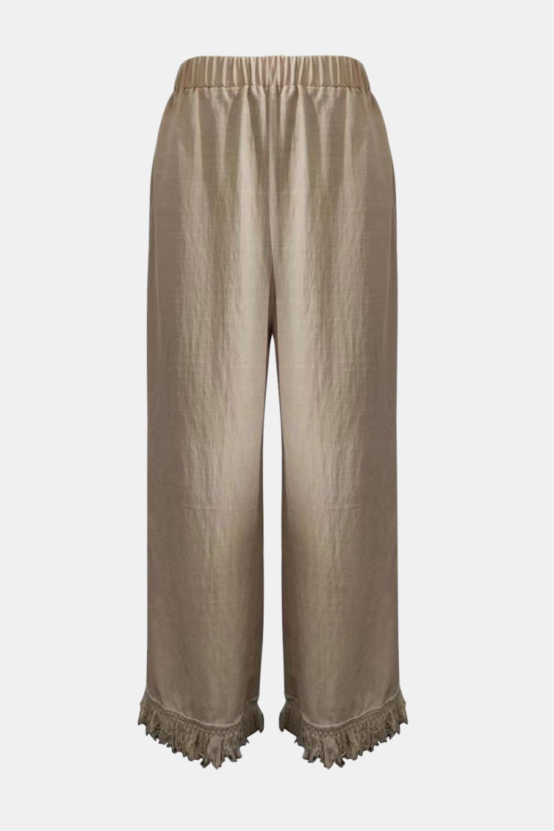 Honey Fringe Hem Wide Leg Long Pants - Bottoms