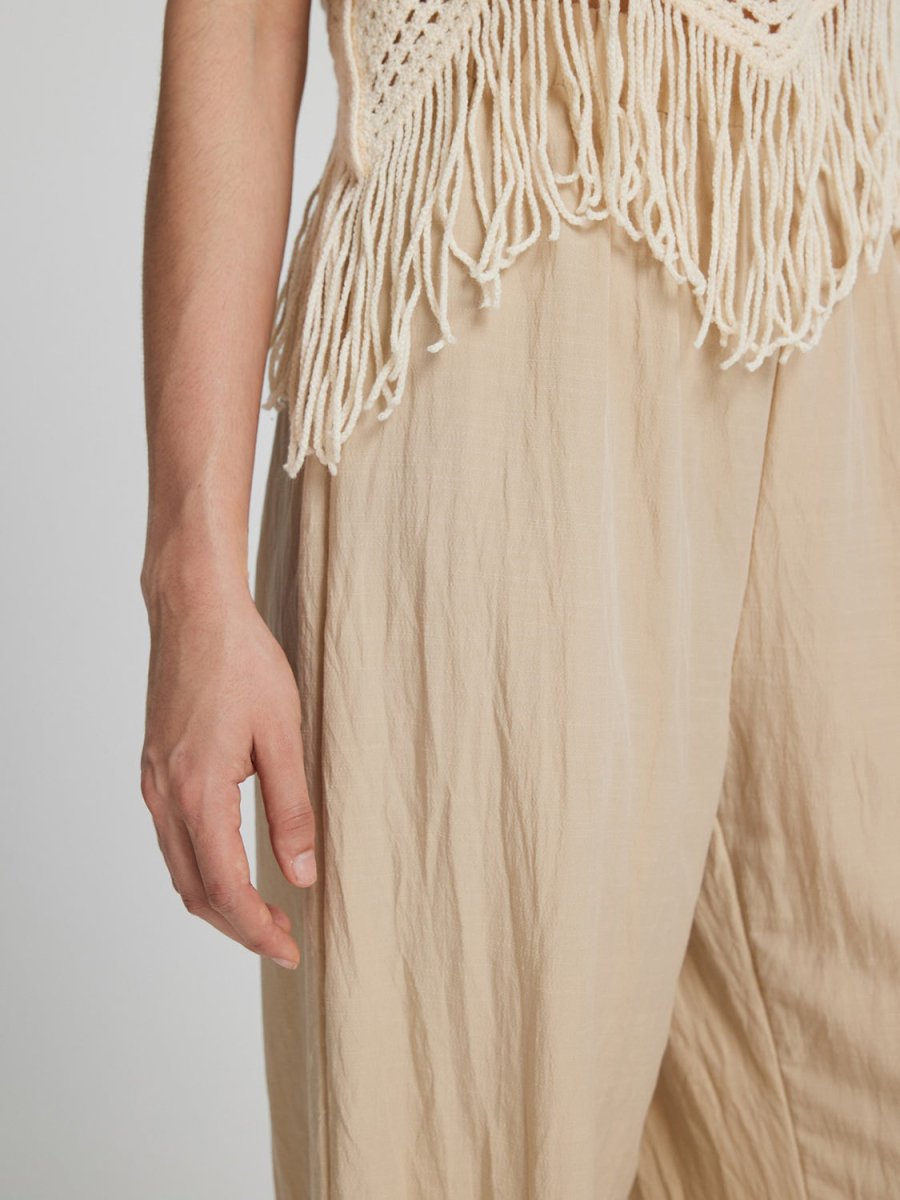Honey Fringe Hem Wide Leg Long Pants - Bottoms