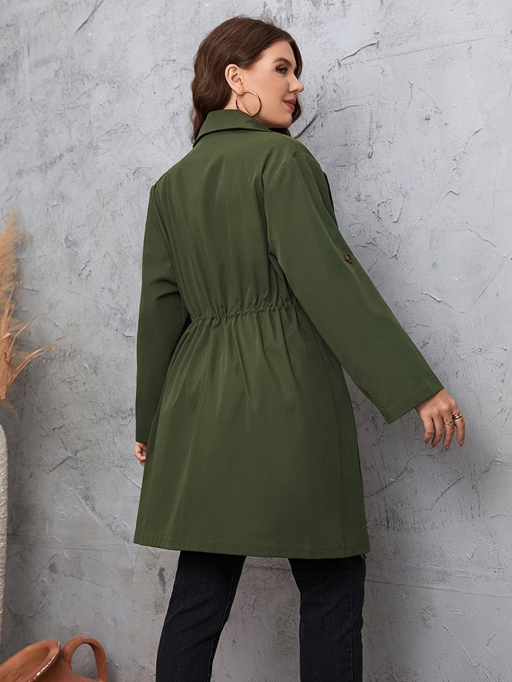 Honey Plus Size Lapel Collar Roll - Tab Sleeve Trench Coat - Outerwear