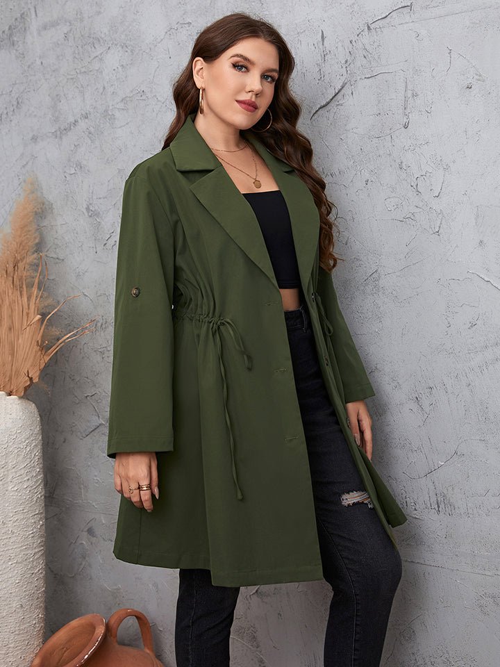 Honey Plus Size Lapel Collar Roll - Tab Sleeve Trench Coat - Outerwear