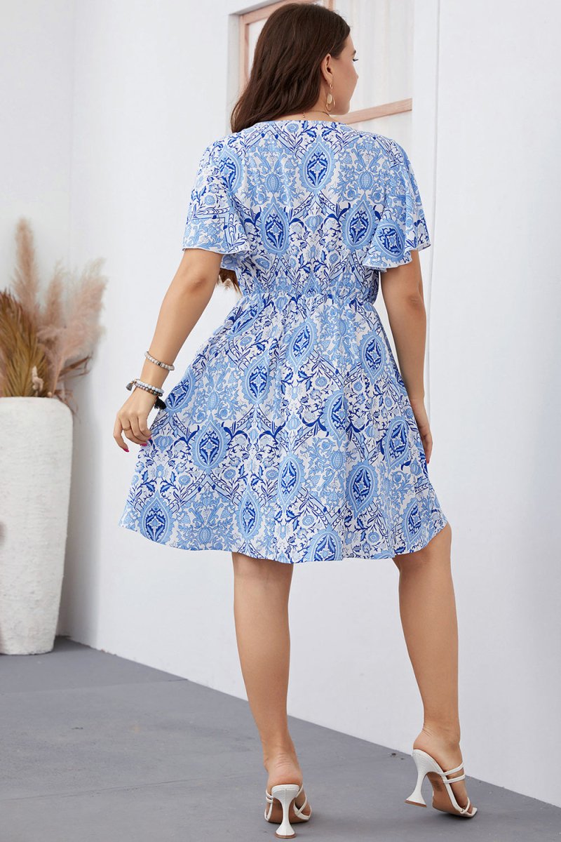 Honey Plus Size Surplice Neck Flutter Sleeve Dress - Day Dress