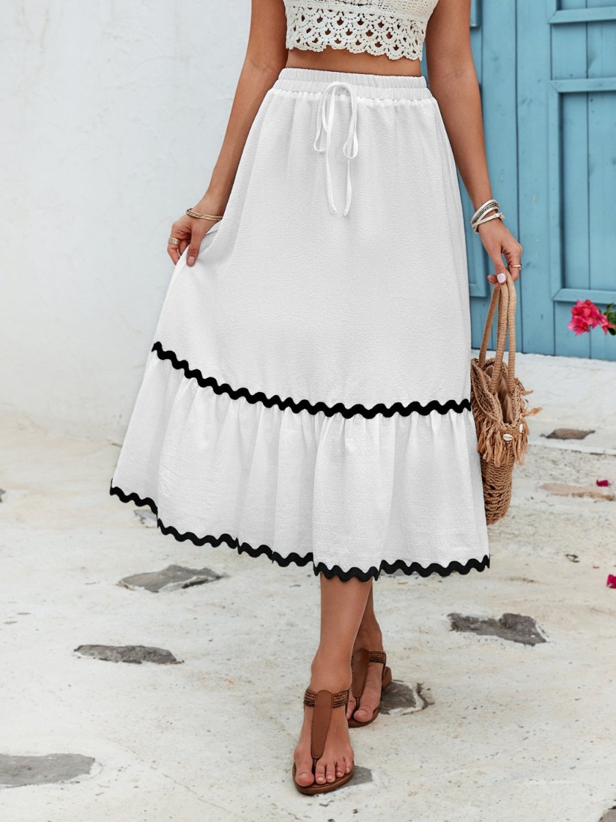 Honey Tied Contrast Trim High Waist Skirt - Bottoms