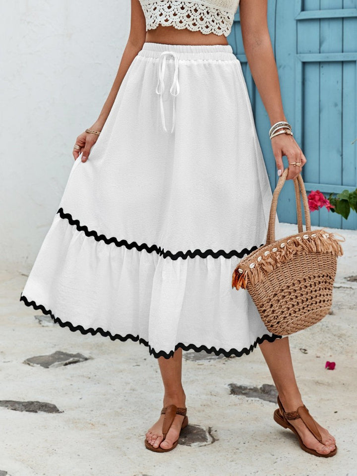 Honey Tied Contrast Trim High Waist Skirt - Bottoms