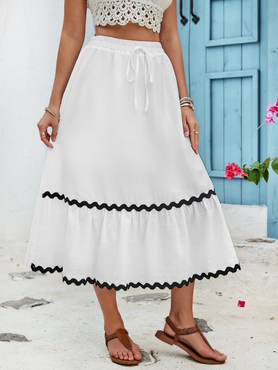 Honey Tied Contrast Trim High Waist Skirt - Bottoms