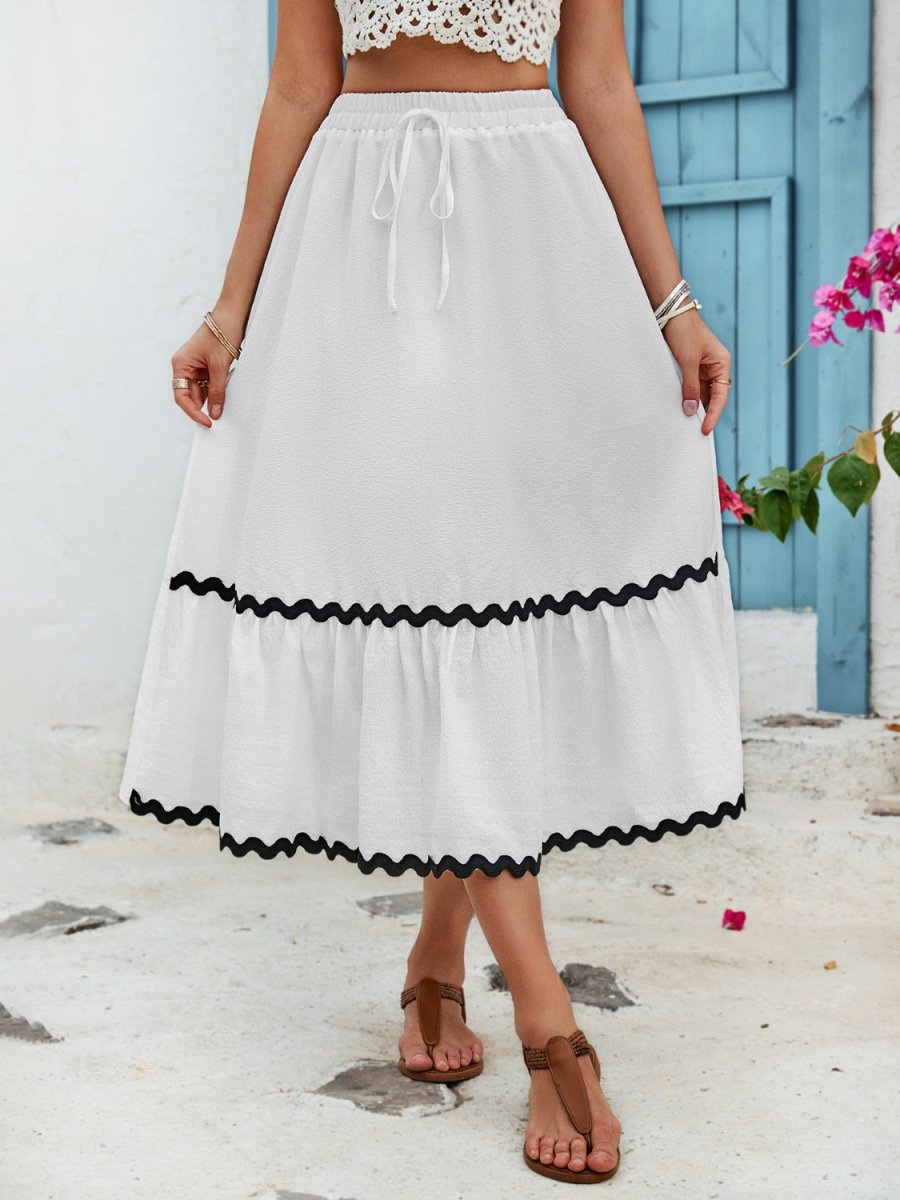 Honey Tied Contrast Trim High Waist Skirt - Bottoms
