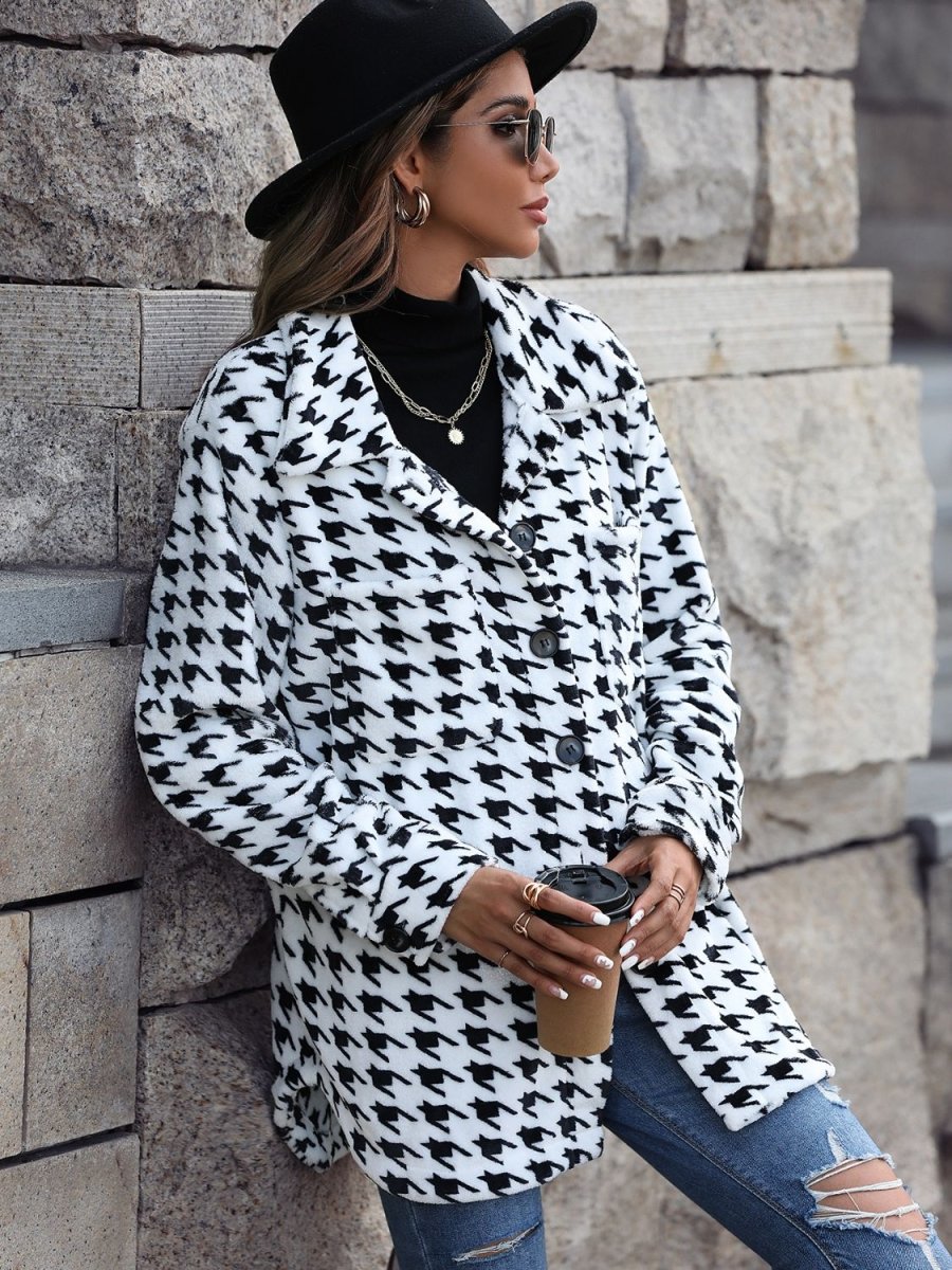 Houndstooth Button Down Jacket - Outerwear